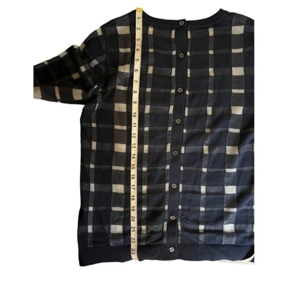 Banana Republic Women Sweater Large Blue Check Back Button Crew Neck Lightweight - Picture 5 of 6